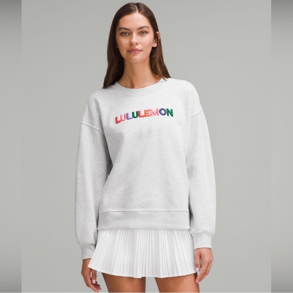 NWT Lululemon Perfectly Oversized Fleece Crew Graphic Grey Size S LW3IL7S - Picture 2 of 14